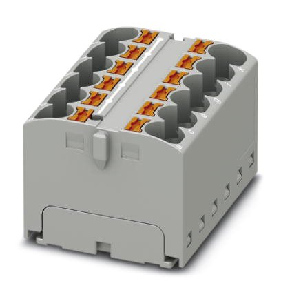 Phoenix Contact Finger-Safe Power Distribution Block; PTFIX 12X4 GY; 32A; 12-Pole; Push-In Terminals; 1/1 Line/Load Terminal Openings; Direct Mount